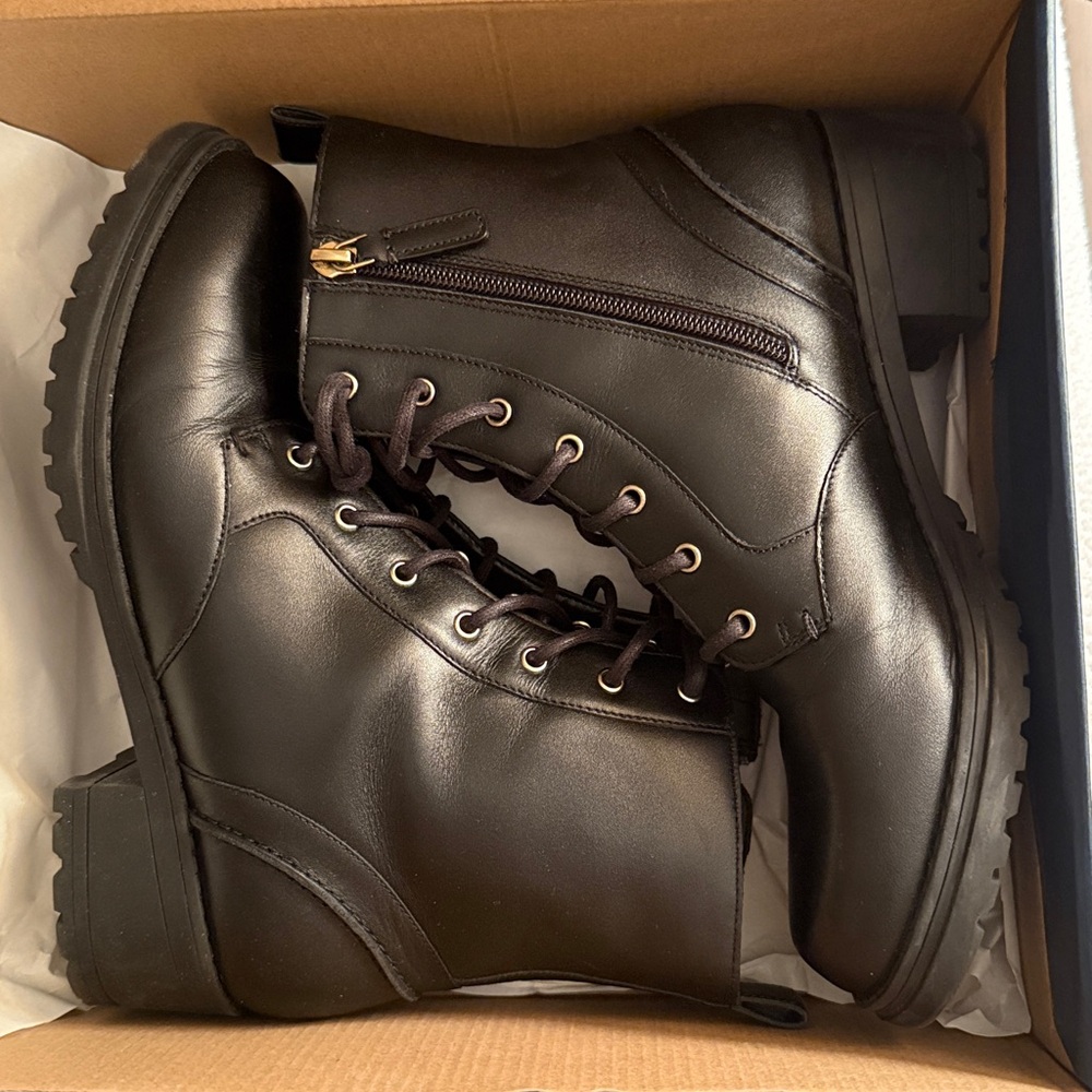 Cole Haan Camea Combat Boot Black Leather size 7.5